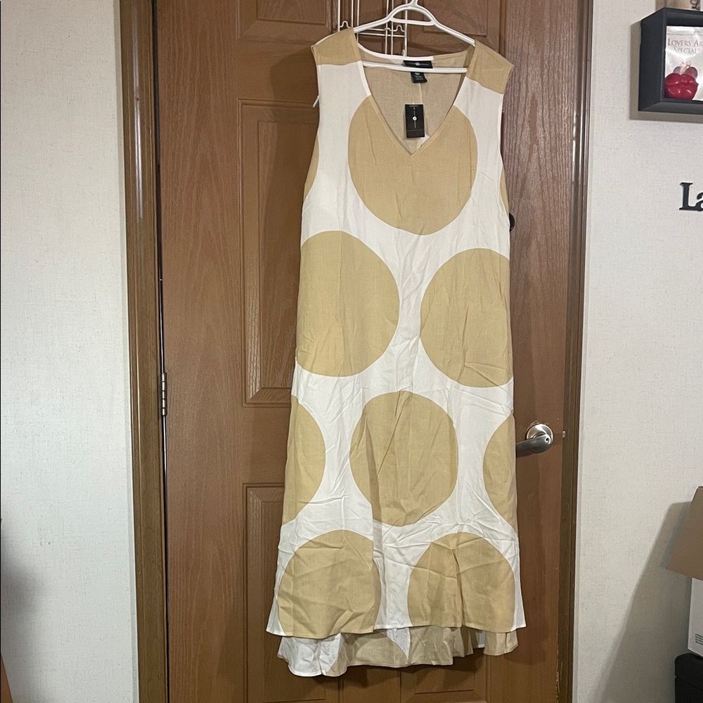 Ashley Stewart Tan and White Sleeveless Midi Dress
